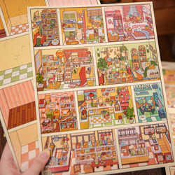 Mr. Paper's Kaleidoscope Series: Fourth Edition of Miniature Scene Stickers - Grid Room Apartment Miniature Scene Cottage Stress Relief Stickers