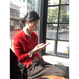 
isaro uu high-end series 100 cashmere brushed cardigan~warm New Year's war suit pullover/cardigan two-wear