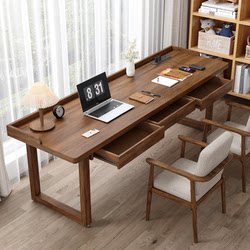 All-Solid Wood Double Desk 2025 Model, Mid-Century Style, Home Office Writing Desk, Bedroom Desk with Drawers