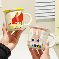 Disney Zootopia Couple Water Cup Home Ceramic Mug Children's Breakfast Milk Cup Souvenir