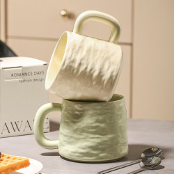 Stone-Patterned Ceramic Mug, Drinking Cup, Home Office Coffee Cup, Couple's Matching Cup, High-Value Cup with Spoon