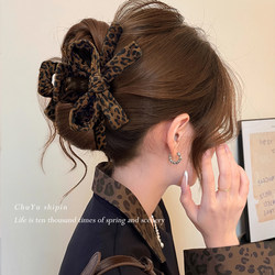 Retro Leopard Print Bow Clip for Women, Autumn and Winter 2025 New Style, High-End Hair Clip for the Back of the Head, Shark Clip Hair Accessories
