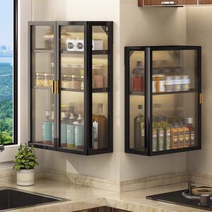 
Kitchen wall cabinet without punching wall hanging type dustproof seasoning rack wall storage cabinet