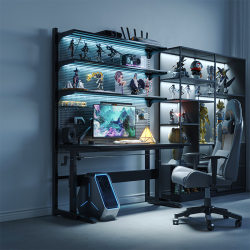 Adjustable Gaming Desk with Perforated Board, Desktop Home Computer Desk, Desk and Bookshelf Integrated Table, Internet Celebrity Streamer Gaming Table