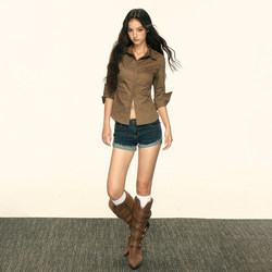 Aaisup American Retro Mid-Sleeve Shirt for Women, New Spring and Autumn Design, Niche Slim-Fit Short Shirt, Trendy