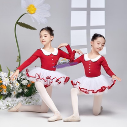 Children's Dance Practice Clothes Princess Long-Sleeved Gymnastics Suit Female Figure Blue Ballet Chinese Dance Doll Collar