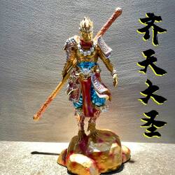 Monkey King Black Myth Wukong Figurine with Golden Staff Peripheral Model, the Great Sage Equal to Heaven, Living Room Tv Cabinet Decoration
