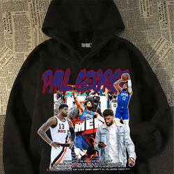 Paul George American-Style Hooded Sweatshirt for Men and Women, Retro Trendy Brand Print Basketball Loose Training Shooting Jacket Winter