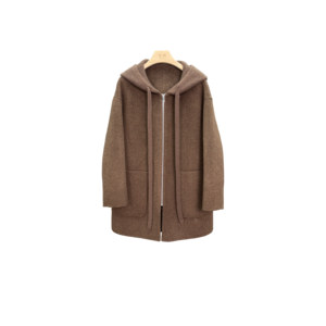 
250157 knitted spliced hooded loose jacket new autumn and winter medium-length simple casual small coat