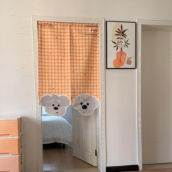 Cartoon Cute Dog-Themed Lattice Door Curtain for Bedroom Room Divider, Home Kitchen Bathroom Half Curtain