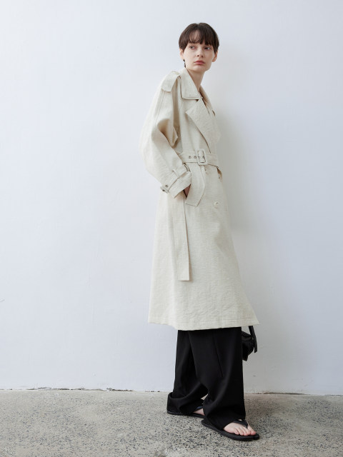 TAGEECHITA classic epaulette design double-breasted shoulder-length windbreaker jacket with linen belt
