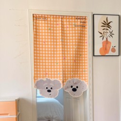 Checkered Puppy Door Curtain 2026 New Model High-End Children's Room Girls' Bedroom Partition Curtain Cozy Small Room Decoration