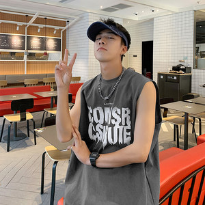 
Sports vest vest men's trendy brand summer wide shoulder sleeveless T-shirt for men's pure cotton outside wear teenage basketball vest