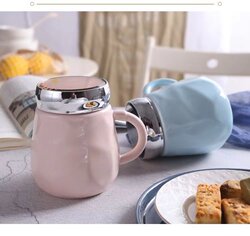 Casual Ceramic Water Cup with Lid, Large Capacity, Women's Office Mirror Ceramic Cup, Mug, Breakfast Milk Cup