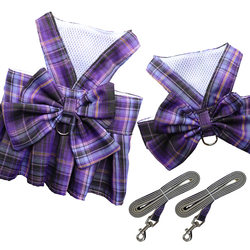 Pet dog JK plaid skirt vest chest strap traction leash dog walking cat vest skirt clothing Teddy supplies