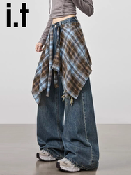 Layering Magic Skirt, Blue and Brown Plaid Hem, One-Piece Tie-Up Skirt That Hides Flaws, Layering Magic for Both Men and Women