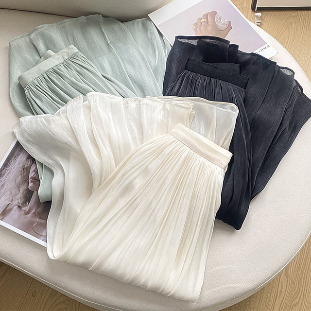 Streaming yarn skirt with large size fat mm slim belly gauntie skirt small skirt pleated skirt white long skirt summer
