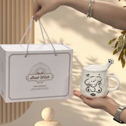 Cute Fufu Line Art Puppy Mug High-Quality Ceramic Couple Water Cup Birthday Gift for Girls Souvenir