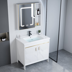 Bathroom Floor-Standing Vanity Unit Combination for Small Apartments, Integrated Ceramic Washbasin, Household Washbasin