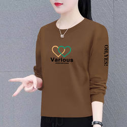 Pure Cotton Long-Sleeve T-Shirt for Women, New Spring and Autumn Style, Loose Fit, Tummy-Covering, Slimming, Versatile Round-Neck Base Shirt, Korean Style Trendy Top