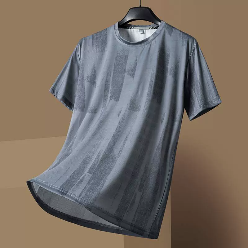 外贸款Summer New Men's Ice Silk T-shirt Round Neck Half Slee-Taobao