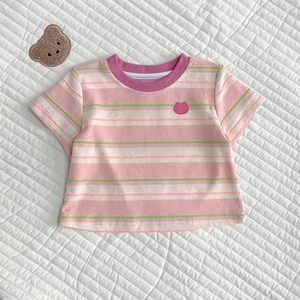 
[Parent-child cartoon short-sleeved T] Baby suit boys and girls short-sleeved T-shirts summer baby summer striped round neck children's clothing