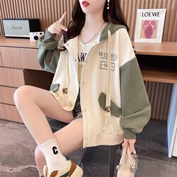Girls' Baseball Uniform Hooded Jacket 2026 Spring and Autum New Style Big Kids Girls Loose Cardigan Zipper Sweatshirt Jacket