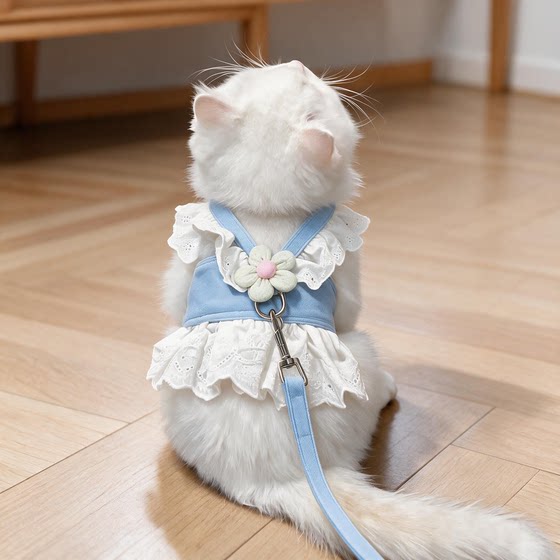 Cat leash, cute JK style universal cat and dog harness, adjustable anti-breakaway summer travel princess dress