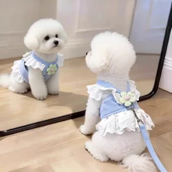 Dog Leash, Small Dog Lace Trim Harness Dress, Sweet Thin Style, Special Clothing for Puppies to Go Out, Spring and Summer