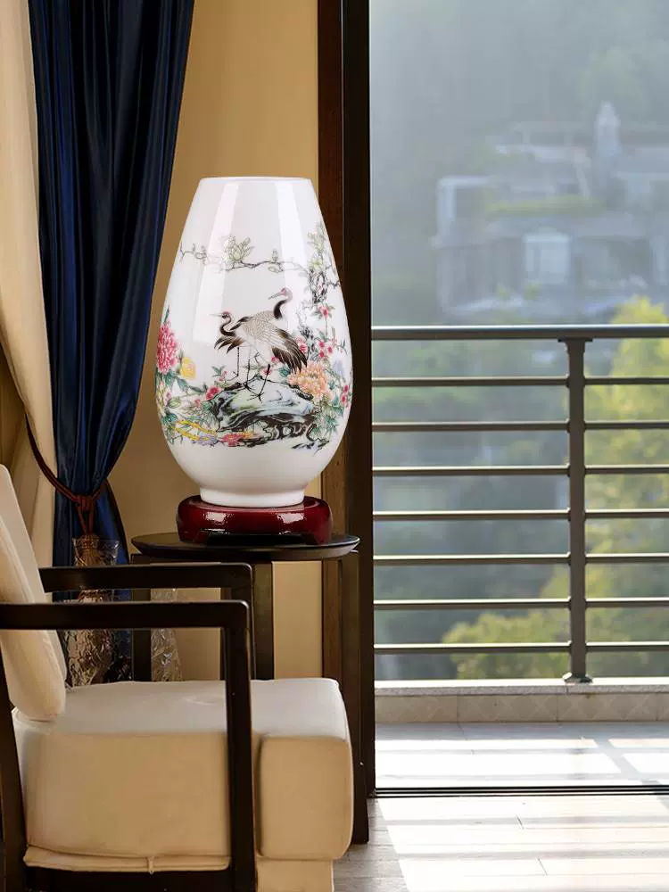 東泉 李相鋯作 花瓶 陶瓷 鶴 美品幅16cm - 花瓶・フラワースタンド