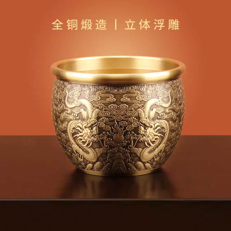 銅細工 聚宝盆 置物 招米 聚米 大盆 工芸品 装飾品 美術品 黄铜米缸聚宝盆招财小铜盆客厅国风装饰品百福雕花铜缸