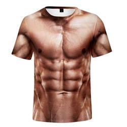 Fake Abdominal Muscles, Chest Muscles, Eight-Pack Abs Print Short-Sleeve T-Shirt, Quirky Undershirt, Clothing for Men, Cosplay