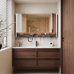 Bathroom Cabinet with Antique-Style Ceramic Integrated Basin, Bathroom Sink, Smart Mirror Cabinet, Washbasin and Washstand Combination