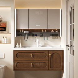 Bathroom Cabinet with Integrated Ceramic Basin, Antique-Style Smart Washbasin, Rubber Wood Washbasin Cabinet Combination for Bathroom