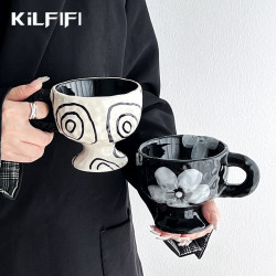Niche Design Vintage-Style Ceramic Mug, Thickened with a High-End Feel, Light Luxury, High Aesthetic Value, Instagram-Style Coffee Cup