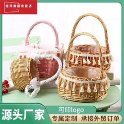 Hand-Held Floral Arrangement, Blue Flowers, Floral Art, Rattan Weaving, Wicker, Wedding Flower Girl Photo Props, Fruit Picnic Basket