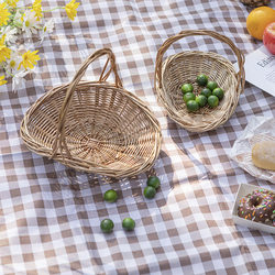 Willow Blue Flower Basket, Willow Woven Flower Basket, Rural Handmade Woven Green Radish Flower Arrangement, Succulent Creative Wall Hanging, Portable Ornament