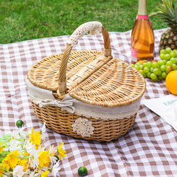 Outdoor Picnic Basket, Rattan Weaving, Rural Style with Lid, ins Premium Wicker Shopping Gift Basket, Hotel Cleaning Tools