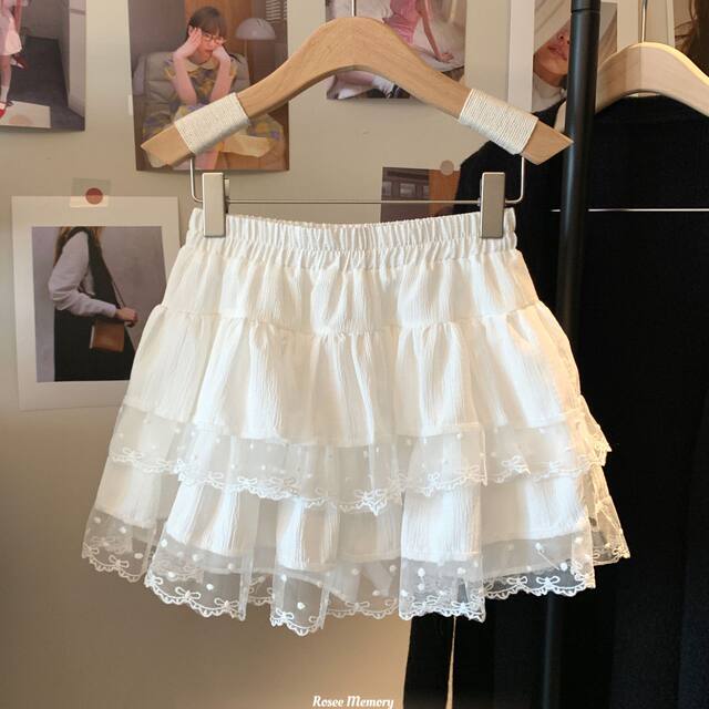 Lace fluffy cake short skirt for women in autumn new large size fat mm high waist slim small A-line gauze skirt
