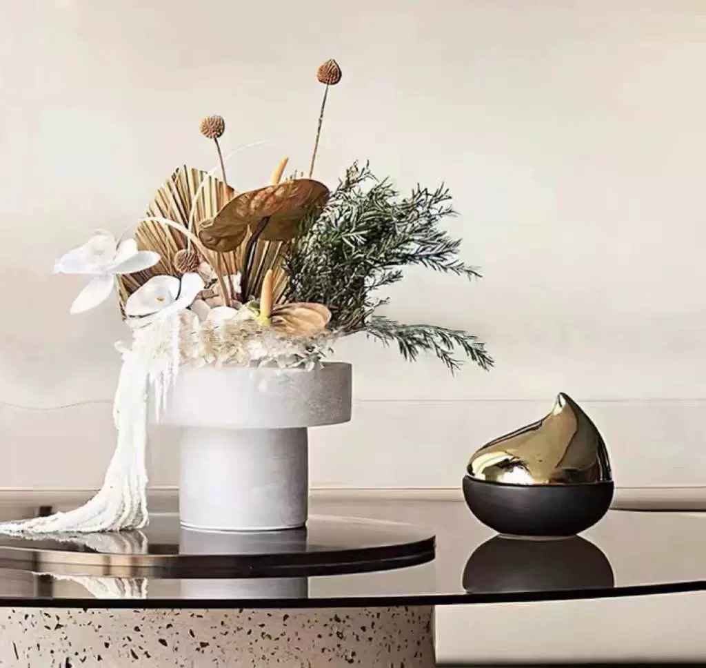 新中式大理石云石花器花瓶样板间售楼玄关酒店客厅茶几软装饰品-Taobao