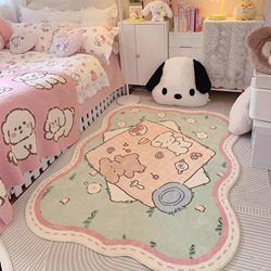 Creamy Pink Carpet, Japanese Style, ins Style, Suitable for Girls' Rooms, Full Coverage, Short Pile, Can Be Cut, Bedroom Rug, Non-Slip, Cozy