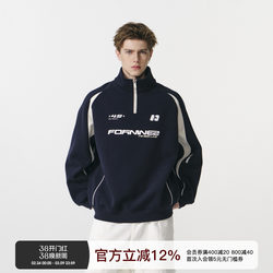 Fornines Heavyweight Patchwork Color-Block Half-Zip Stand Collar Sweatshirt for Men 2026 Spring Sports Couple Tops for Women