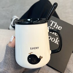 Mug with Lid and Spoon, Ceramic Cup for Women, New Model for Home Use, Tea Cup for Men, Office Coffee Cup, High Aesthetic Value