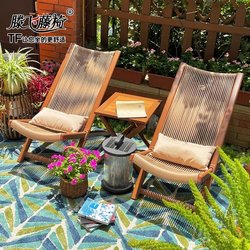 Balcony Outdoor Table and Chair Set, Patio Sofa, Garden Open-Air Folding Leisure Chair with Backrest, Waterproof Lounge Chair, Rattan Chair