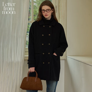 
Letter from moon retro double-breasted mid-length coat for women 2024 winter new simple woolen coat