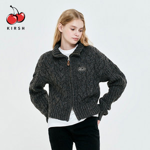
kirsh couple style lazy relaxed style half turtleneck men's zipper sweater cardigan twist knitted jacket women winter