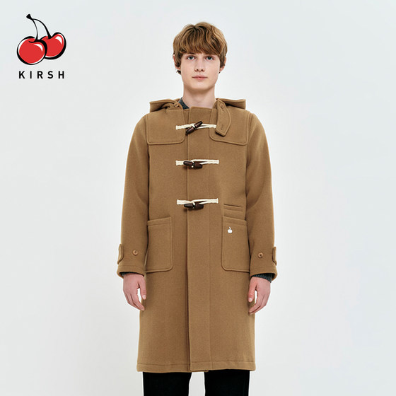 
kirsh Maillard British preppy style hooded mid-length woolen coat for men, winter Korean style couple's coat for women