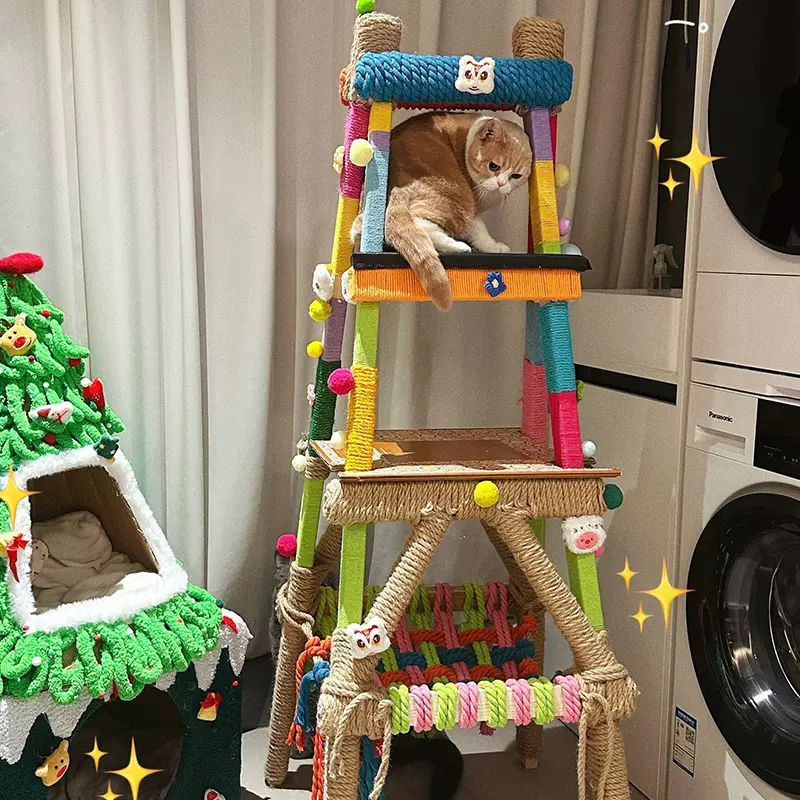 猫爬架猫抓板一体自制diy猫窝彩色麻绳配件装饰梯材料猫抓绳玩具-Taobao Singapore