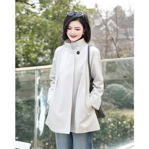 
Fengzhu [Ready Stock] One-button British Style Simple Stand Collar Windbreaker Women's 2026 Spring and Autumn New Mid-Length Jacket
