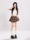 HTYM retro contrasting color design mesh plaided skirt for women with high waist slim A-line pleated skirt
